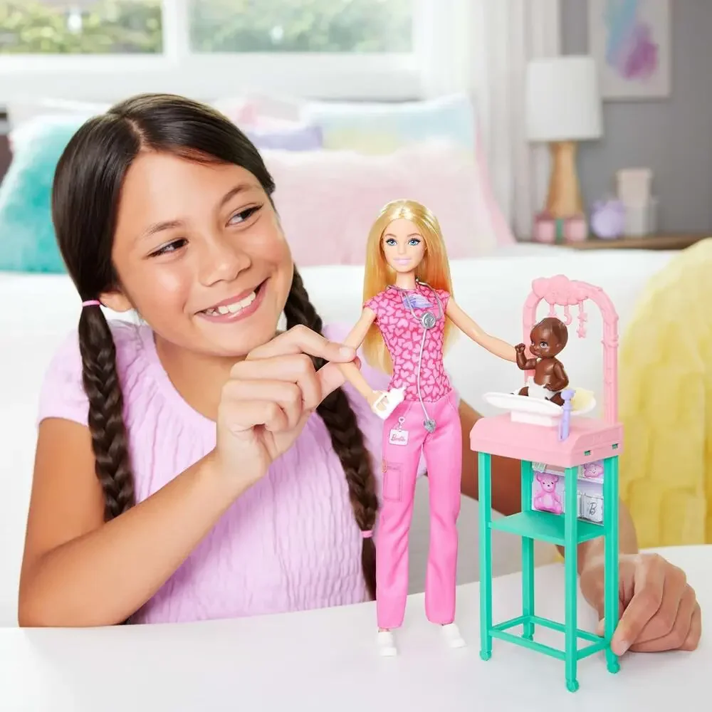 Barbie Baby Doctor Playset with Blonde Fashion Doll Wearing Pink Scrubs Baby NWT
